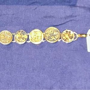 Gold Bird Button Charm Bracelet